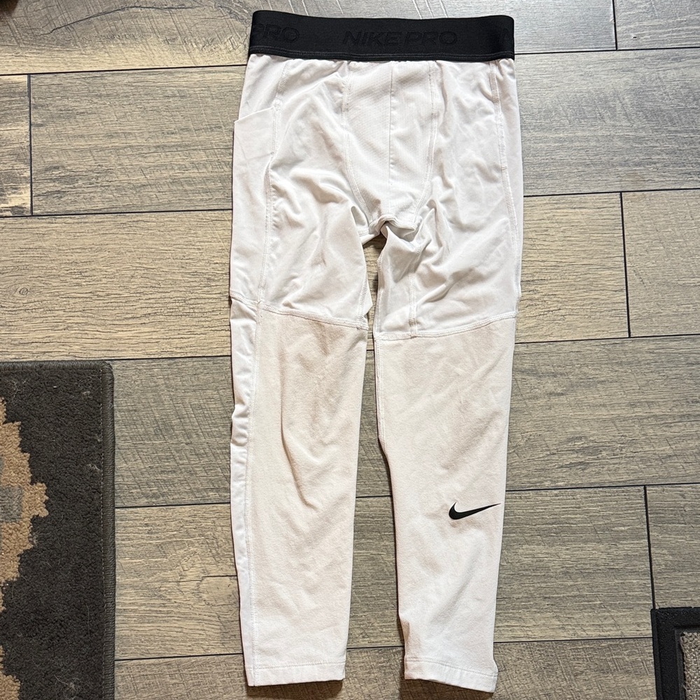 Nike Kids White Compression Leggings with Black Waistband